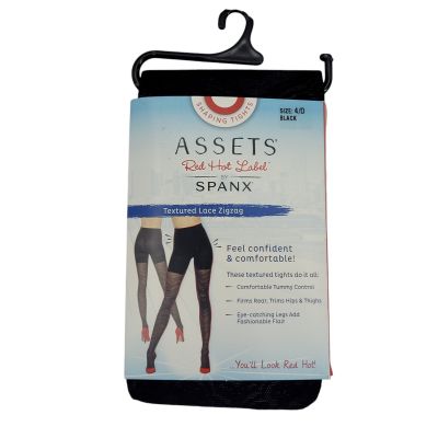 SPANX Size 4/D Assets Red Hot Label Textured Lace Zigzag Tights in Black NWT